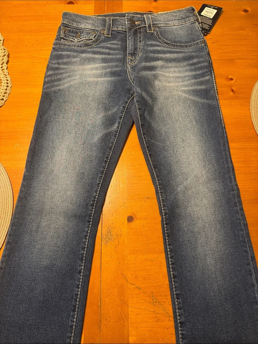 True Religion Men's Relaxed Blue Denim Jeans with Signature Pocket